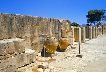 Minoan jars at the Minoan archaeological site, Phaestos, island of Crete, Greece, Mediterranean, Europe