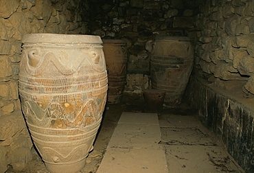 Minoan jars at the Minoan archaeological site, Phaestos, island of Crete, Greece, Mediterranean, Europe