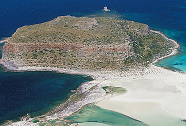 Aerial view of Gramvousa islet, Gramvousa peninsula, western Crete, island of Crete, Greece, Mediterranean, Europe