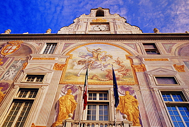 Frescoes on facade of Palazzo San Giorgio, Genoa (Genova), Italy