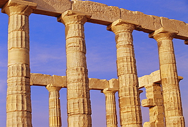 Doric columns of the Temple of Poseidon at Cape Sounion, Athens, Greece