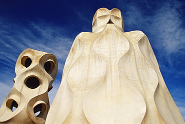 The bizarre chimneys of Gaudi's Casa Mila, La Pedrera, Barcelona, Catalonia (Cataluna) (Catalunya), Spain, Europe