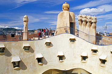 View of Gaudi's Casa Mila modernist roof terrace, La Pedrera, Barcelona, Catalonia (Cataluna) (Catalunya), Spain, Europe