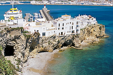 Aerial view of the centre of the old town, (d'Alt Villa) (Alta Vila) (Upper Town), Ibiza Town, Ibiza, Balearic Islands, Spain, Mediterranean, Europe