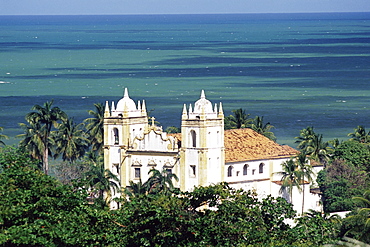 Aerial view of Igrejia NS do Carmo and sea in background, Olinda, Per. Brazil, South America