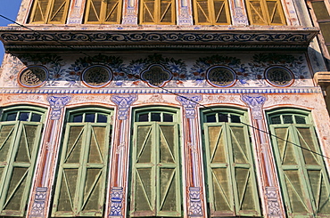 Detail of painted building, Pushkar, Rajasthan state, India, Asia