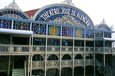 Theatro Jose de Alencar (theatre), a pastel coloured hybrid of classical and art nouveau architecture, Fortaleza, Ceara', Brazil, South America