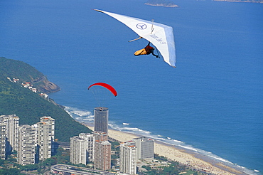 Hang-glider just after take-off from Pedra Bonita, Rio de Janeiro, Brazil, South America