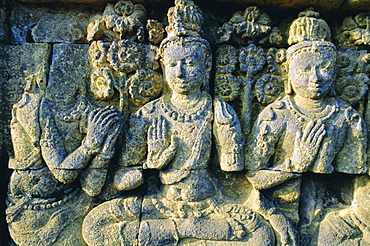 Carved frieze, 8th Century Buddhist site of Borobudur, Java, Indonesia