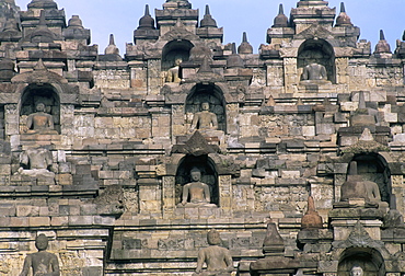 Detail of the west facade, 8th century Buddhist site of Borobudur, UNESCO World Heritage Site, island of Java, Indonesia, Southeast Asia, Asia