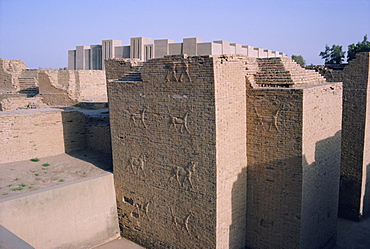 Animals in relief on the wall of the South Palace, archaeological site of Babylon, Iraq, Middle East