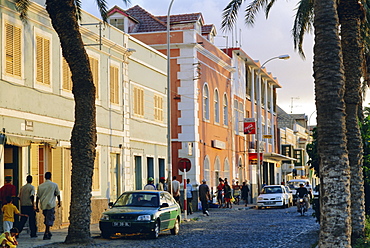 Street scene on sea front in Mindelo, capital of Sao Vicente Island, Cape Verde Islands, Atlantic Ocean