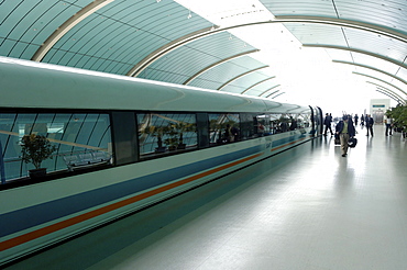 The Maglev, the world's fastest train with a maximum speed of 430 km an hour, from Pudong International Airport to the Long Yang Road subway station, Shanghai, China, Asia