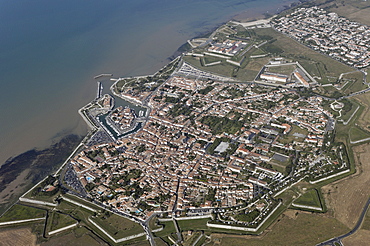 Aerial view of Vauban's fortification, dating from the 17th century, Saint Martin, Ile de Re, Charente Maritime, France, Europe