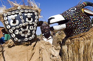 Senoufo masks at festivities, Loulouni Village, Sikasso area, Mali, Africa