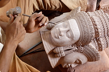 Sandstone and wood carving, Carving Association and Orphan Career Center, Siem Reap, Cambodia, Indochina, Southeast Asia, Asia