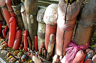 Formerly built to re-house the spirit from the ficus tree, donations of phallic symbols have resulted in the shrine being dedicated to fertility, Chao Mae Tuptim (Shrine of the Goddess Tuptim), Bangkok, Thailand, Southeast Asia, Asia