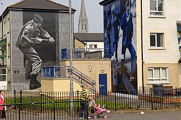 Republican murals around Free Derry Corner, Bogside, Derry, Ulster, Northern Ireland, United Kingdom, Europe