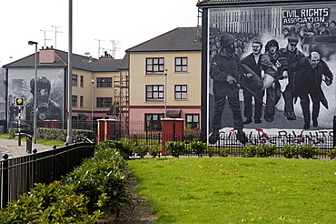 Republican murals around Free Derry Corner, Bogside, Derry, Ulster, Northern Ireland, United Kingdom, Europe