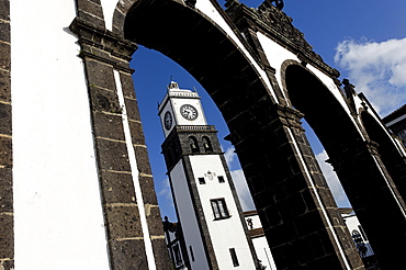 The Three Arches, symbolic old gates of the city, Ponta Delgada, Sao Miguel Island, Azores, Portugal, Europe