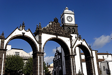 The Three Arches, symbolic old gates of the city, Ponta Delgada, Sao Miguel Island, Azores, Portugal, Europe