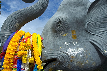 Detail of elephant statue, Chalong Temple, Muang District, Phuket, Thailand, Southeast Asia, Asia