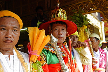 The queens and the ministers at the biggest Nat ritual (Festival of Spirits) in Taungbyon, Mandalay Division, Republic of the Union of Myanmar (Burma), Asia 