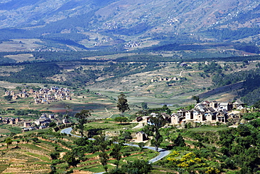 Landscape of the central highlands in the region of Ankaratra, Madagascar, Africa 