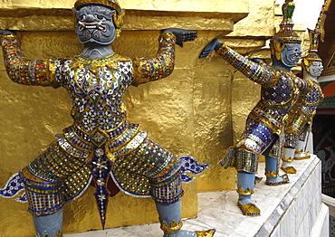 Statues of monkey-demons, Wat Phra Kaew temple, Grand Palace, Bangkok, Thailand, Southeast Asia, Asia