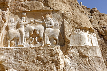 Bas relief showing the investiture of Ardashir I, Naqsh-e Rostam necropolis, Persepolis area, Iran, Middle East