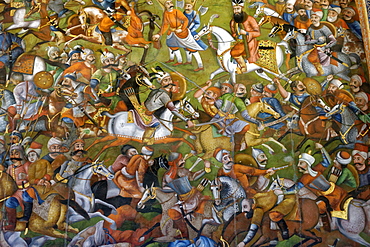 Shah Ismail I defeats Ottoman troops at the Battle of Chaldiran, Chehel Sotoun Palace (Forty Columns), Isfahan, Iran, Middle East