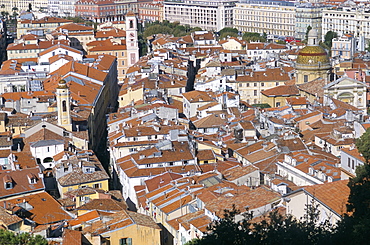 View of the old town from the castle hill, Nice, Alpes-Maritimes, Provence, France, Europe