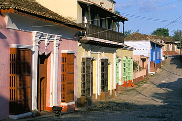 Houses on a street in the colonial city, town of Trinidad, UNESCO World Heritage Site, Cuba, West Indies, Central America