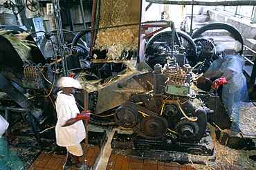 Sugar cane processing machinery, Pere Labat distillery, Ile de Marie-Galante, French Antilles, West Indies, Central America