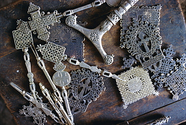 Metal objects in the blacksmith's workshop, Axoum (Axum), Tigre region, Ethiopia, Africa