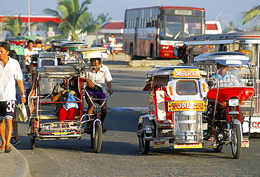 Trishaws, port of Lucena, southern area, island of Luzon, Philippines, Southeast Asia, Asia