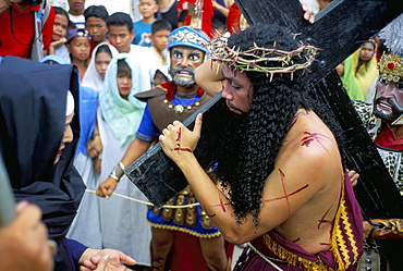 Christ of Calvary in Easter procession, Morionnes, island of Marinduque, Philippines, Southeast Asia, Asia