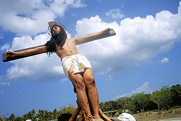 Crucifixion, Christ of Calvary, Easter procession, Morionnes, island of Marinduque, Philippines, Southeast Asia, Asia