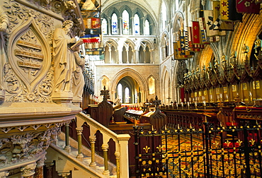 The choir and banners, St. Patrick's cathedral, Dublin, County Dublin, Eire (Ireland), Europe