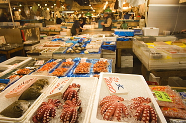 Fish stall, Tsukiji fish market, Tsukiji, Tokyo, Japan, Asia