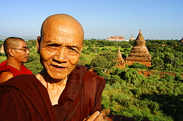 Monk at temple, Bagan (Pagan), Myanmar (Burma), Asia