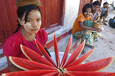 Watermelon seller, Bagan (Pagan), Myanmar (Burma), Asia