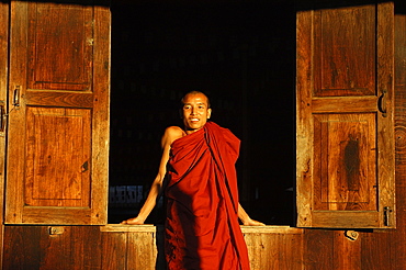 Monk, Jumping Cat Monastery, Inle Lake, Shan State, Myanmar (Burma), Asia