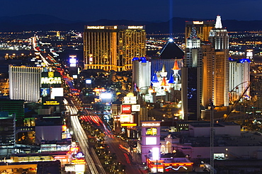 Neon lights of the The Strip at night, Las Vegas, Nevada, United States of America, North America