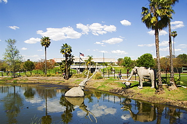 Model elephants in La Brea Tar Pits, Hollywood, Los Angeles, California, United States of America, North America