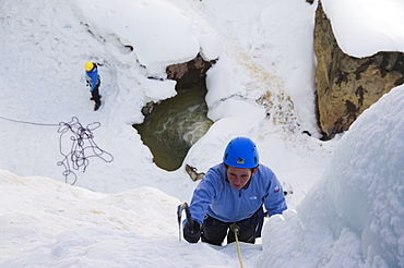 Ice climbing at Ice Park, Box Canyon, climbing capital of America, Ouray, Colorado, United States of America, North America