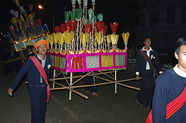 Night time parade at Taunggi hot air balloon festival, Taunggi, Burma, Myanmar 