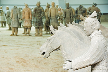 Pit 1, Mausoleum of the first Qin Emperor housed in The Museum of the Terracotta Warriors opened in 1979 near Xian City, Shaanxi Province, China, Asia