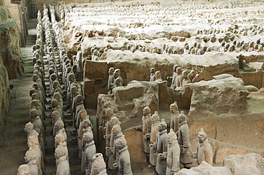 Pit 1, Mausoleum of the first Qin Emperor housed in The Museum of the Terracotta Warriors opened in 1979 near Xian City, Shaanxi Province, China, Asia