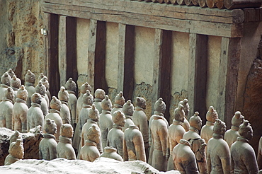 Pit 1, Mausoleum of the first Qin Emperor housed in The Museum of the Terracotta Warriors opened in 1979 near Xian City, Shaanxi Province, China, Asia